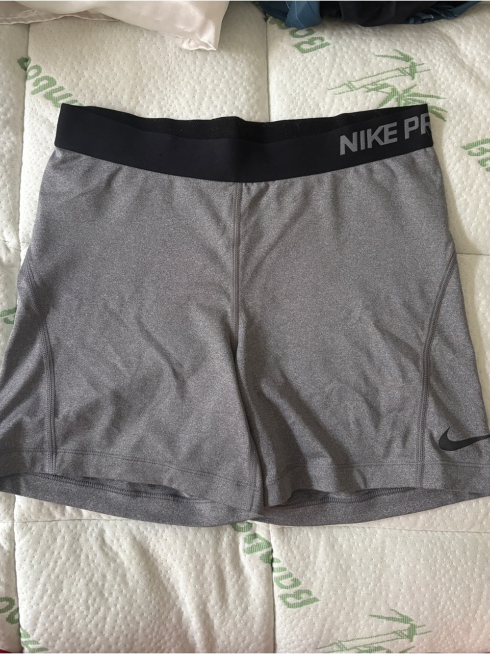Nike Pro Women's Gray Athletic Shorts with Black Waistband